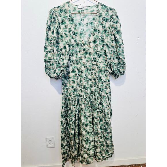MARYSIA Green White Floral Printed 100% Cotton Drop Waist Imperialis Dress M - Picture 3 of 16